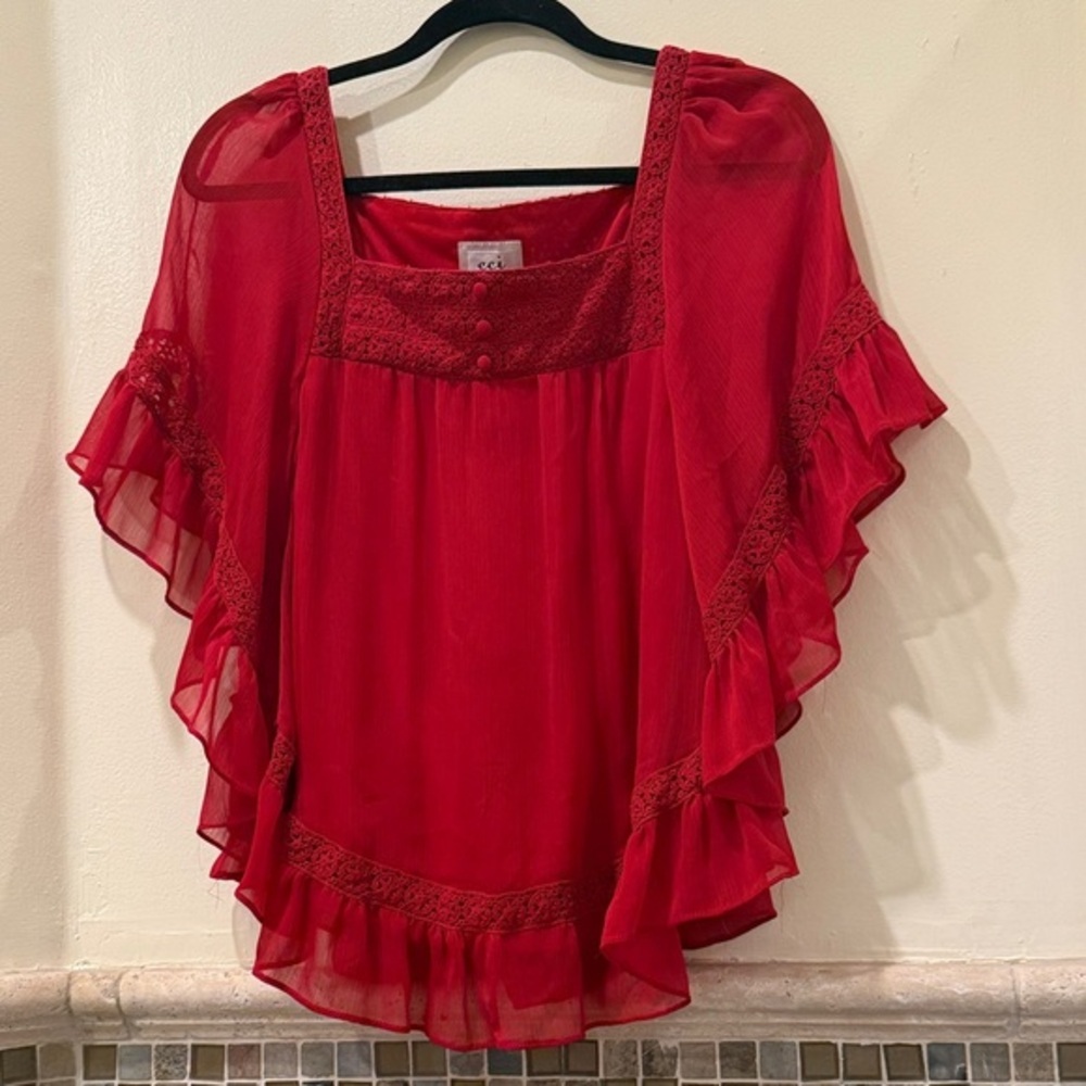 ECI Scarlet Ruffle Lace Blouse Size S ( Fits S-M)